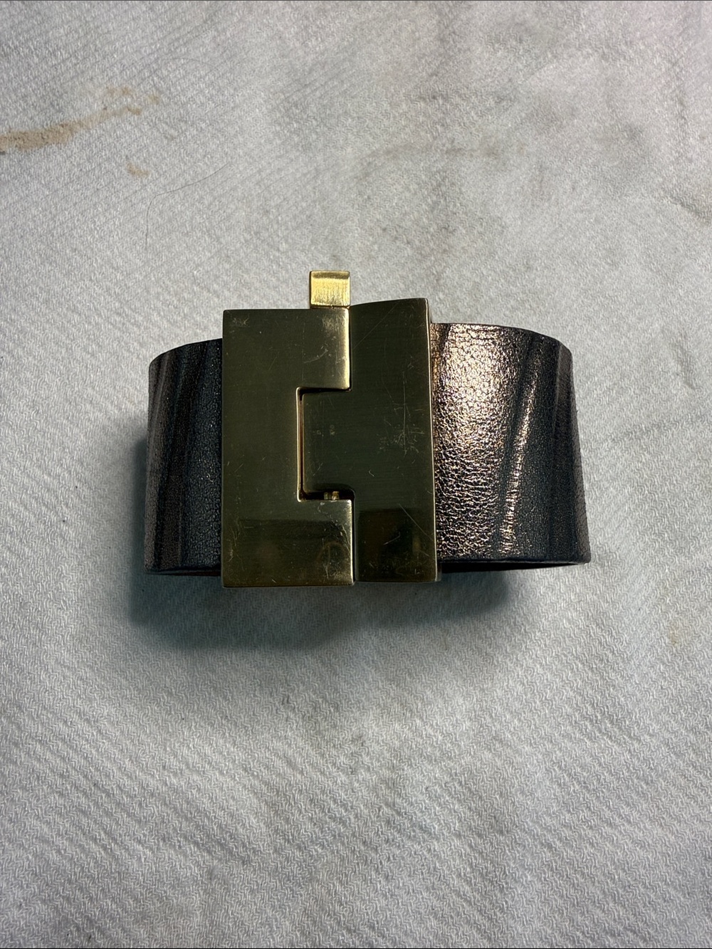 Vintage Leighelana Jigsaw Cuff Leather Metallic Bracelet